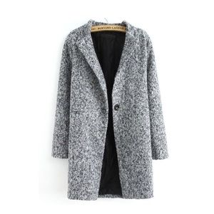 Grey long sleeve single button tweed coat | Size S